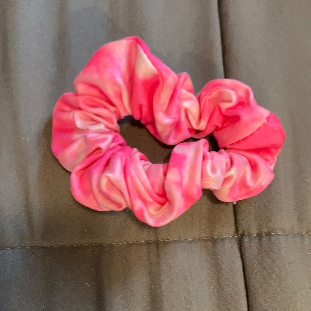 pink neon tie dye scrunchie
